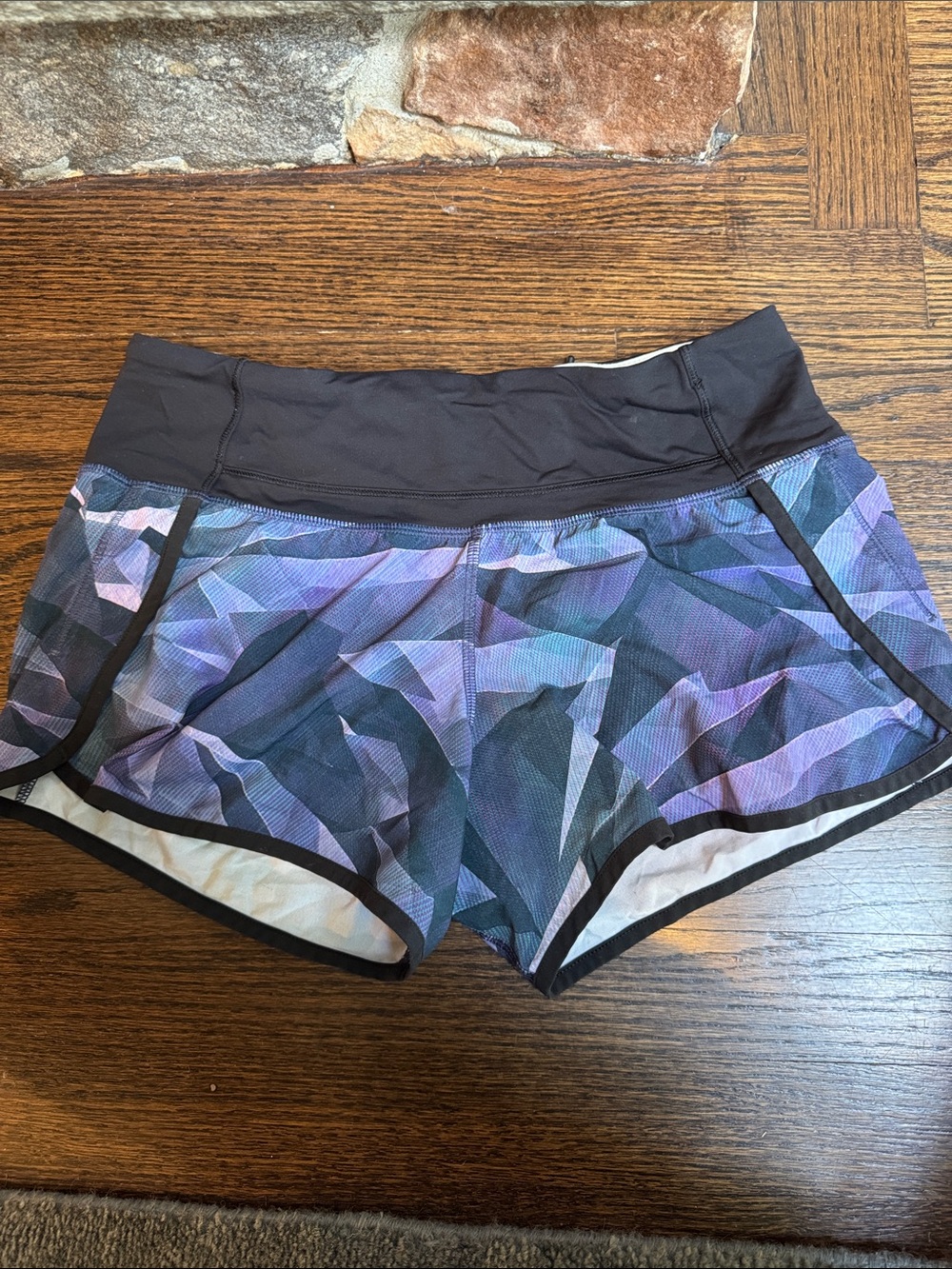 lululemon athletica Black Waistband Purple Geometric Athletic Shorts